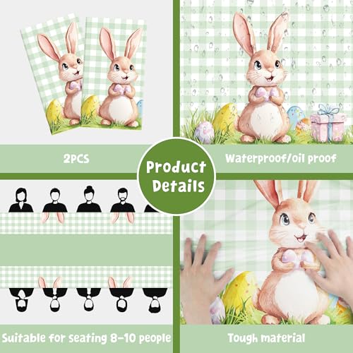 Easter Decorations Tablecloth 2 Pack - Green and Yellow Plastic Cover for Indoor Outdoor Celebrations