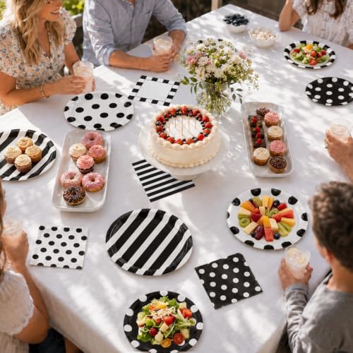 Black and White Polka Dot and Striped Party Decorations Set for 48 Guests