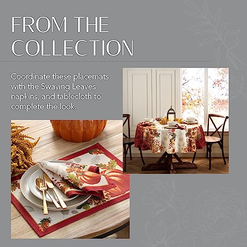 Autumn Leaf Bordered Fall Placemats Set of 4 - 13x19 Inches, Polyester Table Decor