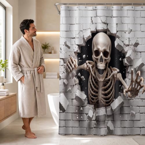 Halloween Shower Curtain with 3D Skull Design - Waterproof Bathroom Decor - Variation: 3D Skull