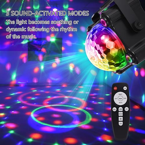 Sound Activated LED Disco Ball Light with Remote, 6 Colors for Parties & Events