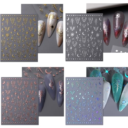 Self-Adhesive Star Nail Stickers - Silver & Gold Aurora Moon Design, Style B