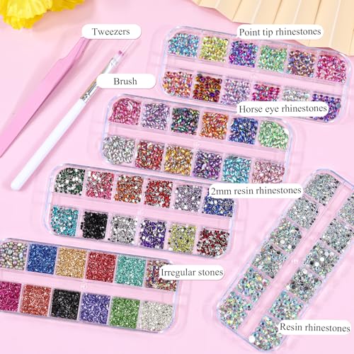 Multicolor Nail Art Rhinestones Kit 3D Flatback Horse Eye & Flower Nail Stickers - 4 Sheets & Tools (Variation: 4 Multicolor)