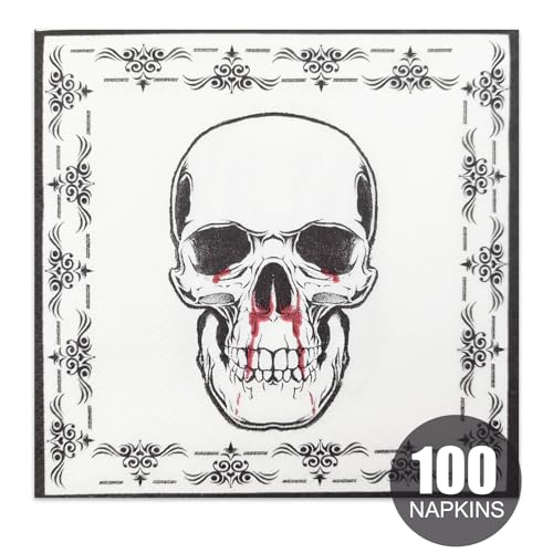Halloween Skull Paper Napkins - Small 100 Pack Disposable Party Table Decor