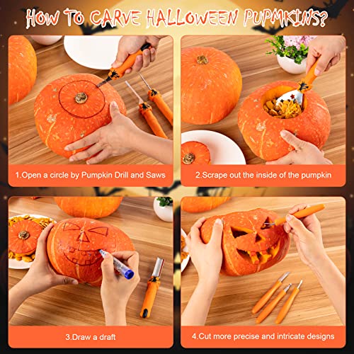 Orange Pumpkin Carving Kit Tools - 9PCS Halloween Jack-O-Lantern Set