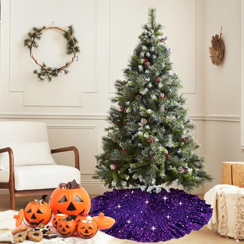 Purple Ruffled Christmas Tree Skirt 45 Inches for Holiday Decor - Variation of Purple-Ruffled / 45 Inches