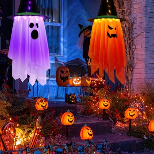 Hanging Ghost Halloween Decor Lights - 41 x 14 Inches, 8 Flashing Modes, Outdoor Waterproof String Lights