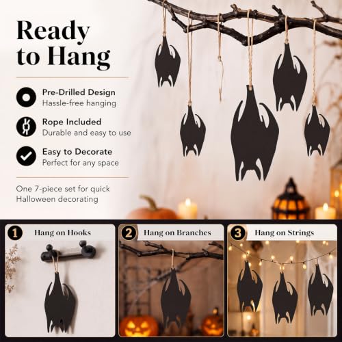 Halloween Metal Bat Decorations Set - 7 Pcs Outdoor Hanging Spooky Decor