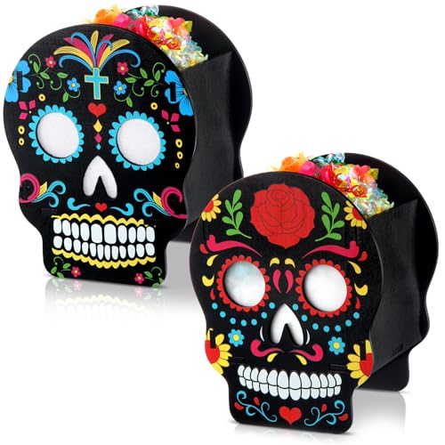 Halloween Sugar Skull Wooden Candy Box Set - Spooky Decor & Storage