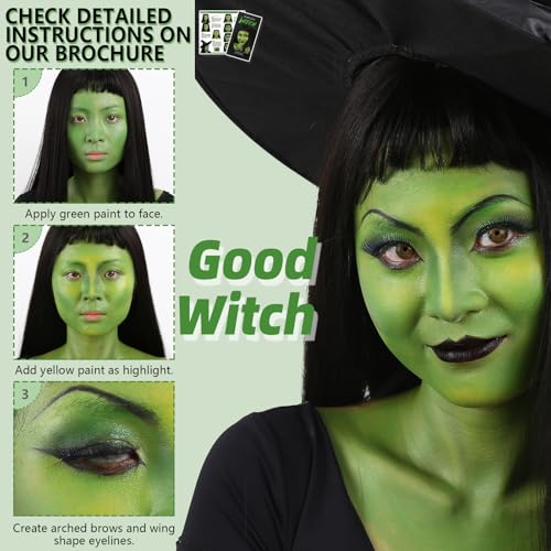 Halloween Witch SFX Makeup Kit - Green Face Paint, Scar Wax & Costume Accessories