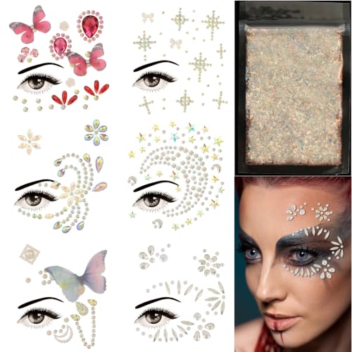 Self-Adhesive Face Gems & Chunky Body Glitter Set for Festival Makeup