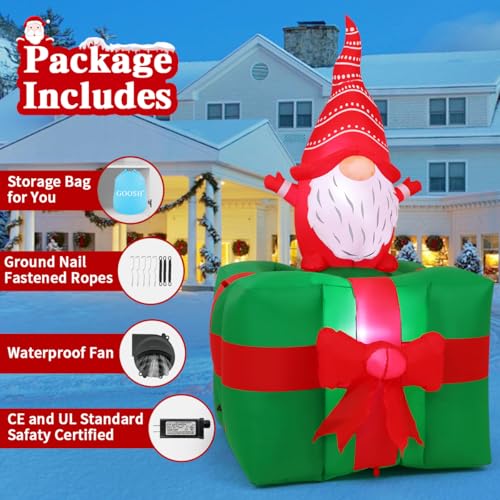 Inflatable Christmas Gnome with LED Lights Outdoor Yard Decoration - 6.3 Ft