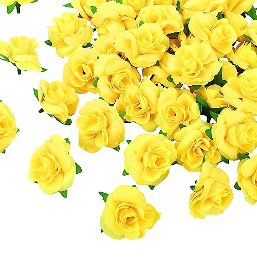 Mini Artificial Yellow Roses Set - 50 Silk Fake Flowers for Decor, Boutonnieres, & Crafts
