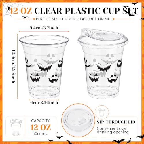 Halloween Pumpkin Cups with Lids - 12 oz, 50 Pack, Pumpkin Variation