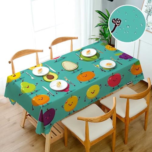 Fruit Pattern Rectangular Tablecloth 52x70 Inches for Kitchen & Dining, Water-Resistant Polyester