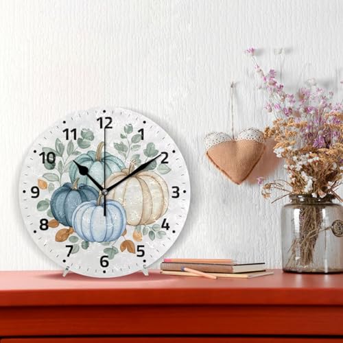 Watercolor Pumpkins Autumn Wall Clock - Silent Non Ticking 9.5 Inch Multi-14
