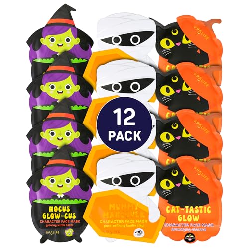 Spooky Glow Halloween Face Mask Set - Pore-Refining, Detoxifying & Brightening Korean Sheet Masks - 12 Pack