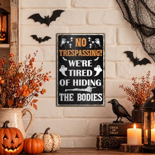 Funny Halloween No Trespassing Metal Sign W12 Spooky Ghost Wall Decor