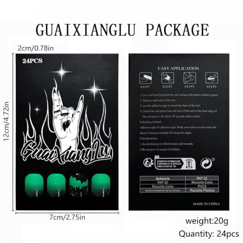 Halloween Press On Nails Green Black - Medium Almond Fake Nails Style-28