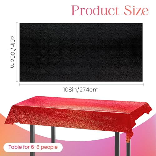 Laser Sparkling Holographic Tablecloth - Waterproof & Easy to Clean - Red & Black, 2 Pack