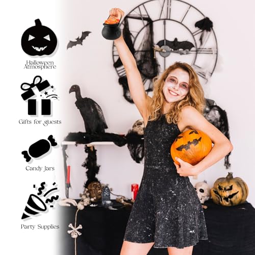 Black Halloween Plastic Candy Cauldrons - 30 Mini Witch Buckets with Handles for Party Favors & Decor - Variation of Black 30pcs