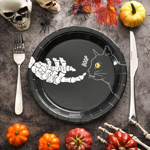 Halloween Party Paper Plates 24 Pack - Skeleton Hand Design, 9x9 Inches