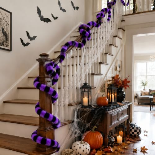 Black Purple Striped Plush Sandworm Tree Garland - Halloween Christmas Decor