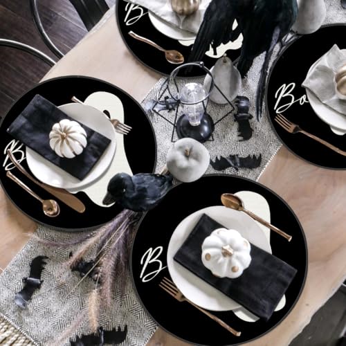 Artoid Mode Ghost Halloween Round Placemats Set of 4 - 14 Inch Black Table Mats