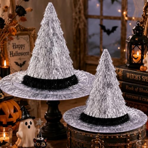 Halloween Witch Hat Decorations - 2 Pcs Silver Costume Party Accessories
