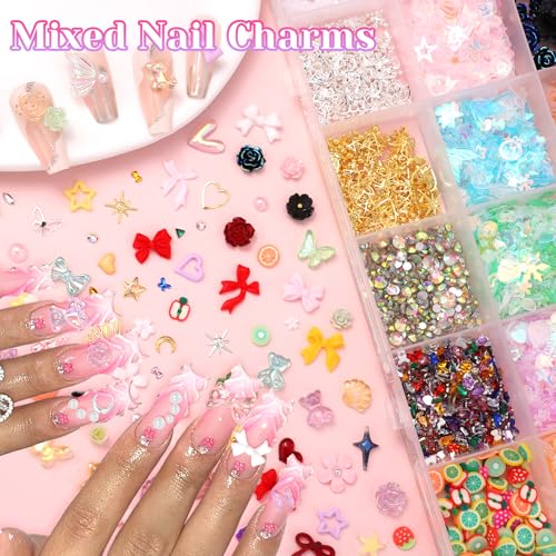 3D Nail Charms Kit with Rose Bows Butterfly Pearls & Sequins - Set-1