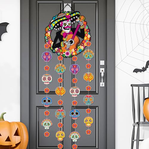 Day of the Dead Hanging Decorations - Mexican Paper Garlands & Skull Ornaments for Halloween & Fiesta