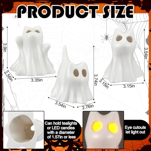 Halloween Ceramic Ghost Cat Candle Holders Set - Spooky Decor for Mantels & Tables