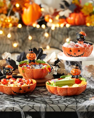 Orange Ceramic Halloween Pumpkin Candy Bowl 6.5 Inch 28 Oz - Whimsical Halloween Decor