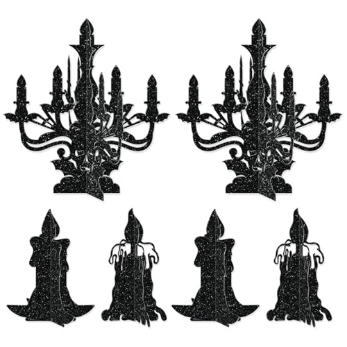 6Pcs Halloween Black Paper Candle Holders Wall Hanging Decor Set