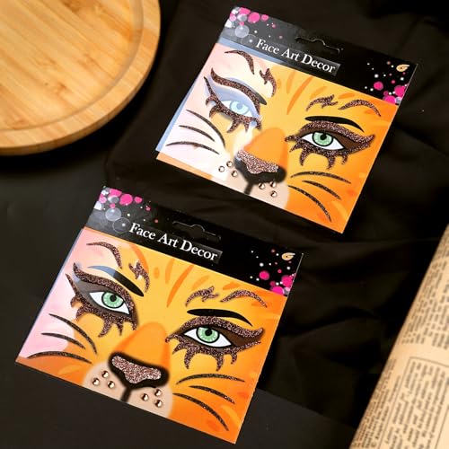 Animal Face Glitter Tattoos - Lion Variation, 2 Sheets Halloween Costume Accessories