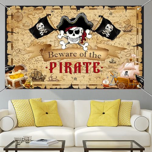 Pirate Backdrop Banner for Party Decorations 6x3.6ft - Treasure Hunt Theme