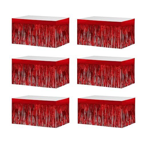 Red Metallic Foil Fringe Table Skirts 9 Feet x 29.5 Inches - 6 Pack