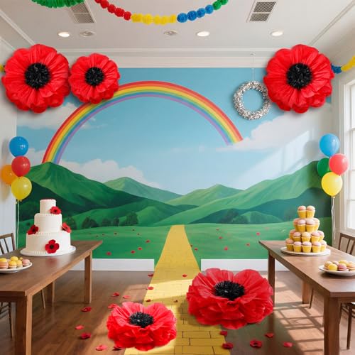 Giant Red Poppy Paper Flowers Decor Set - Halloween Wizard Party & More