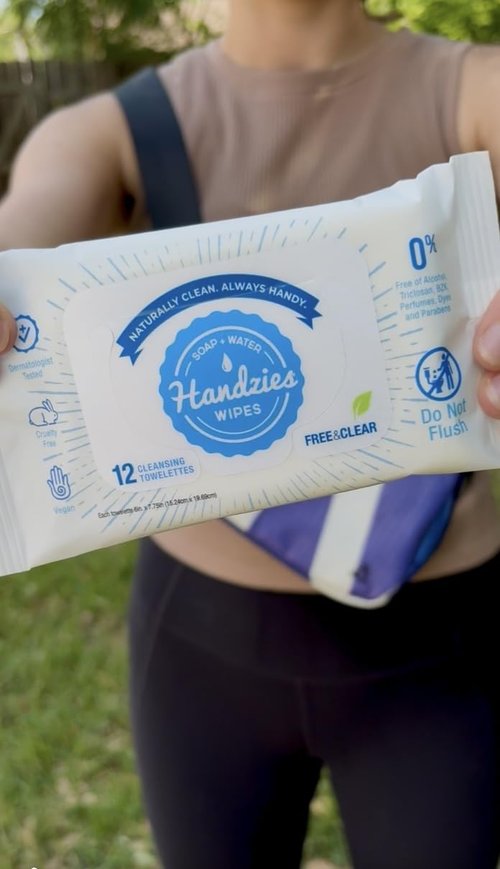 Handzies Natural Soap and Water Cleansing Towelettes- Free&Clear- 12ct Travel Pack- Bundle of 6 (72 total towelettes)