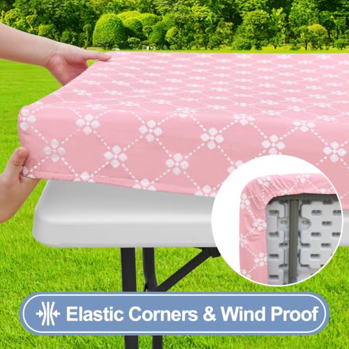 Fitted Vinyl Tablecloth for 4ft Folding Tables - Waterproof Pink 30x48 inches
