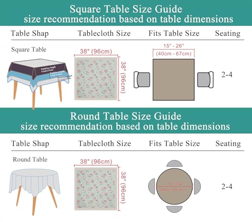 Green & Pink Floral Square Tablecloth 38x38 Inch Waterproof Spillproof Kitchen Dining Cover