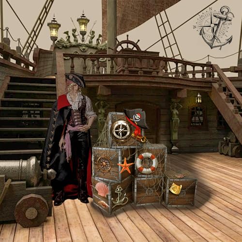 Wooden Pirate Treasure Chest Party Decorations Kit - Ocean Adventure Set