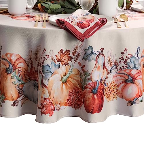 70-Inch Round Botanical Harvest Pumpkin Tablecloth - Fall Decor