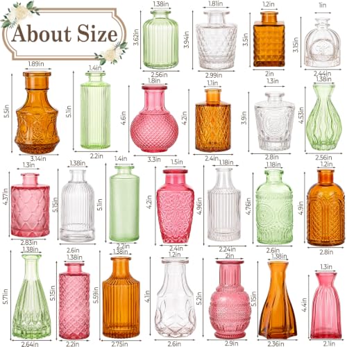 Multicoloured 24pcs Glass Bud Vases Set - Assorted Shapes & Gradient Colors