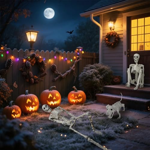 Lighted Human & Dog Skeleton Halloween Decorations 2FT/46LED Outdoor Indoor Spooky Decor