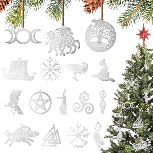 16pcs Viking Norse Rune Christmas Tree Ornaments - Scandinavian Holiday Decor