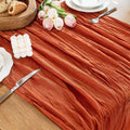 Boho Rustic Cheesecloth Table Runner - 10 Ft Terracotta, Durable & Washable