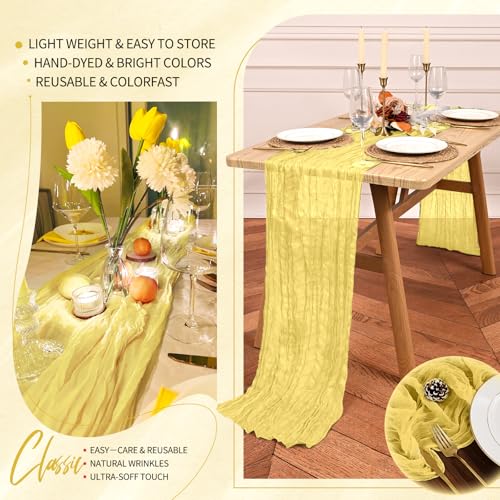 Light Yellow Cheesecloth Table Runner 10ft Pack of 18 Boho Rustic Decor