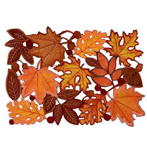 Set of 6 Embroidered Leaf Table Place Mats - Fall Thanksgiving Decor 14x20