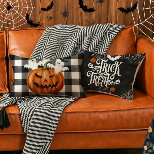 20x12 Inch Halloween Throw Pillow Covers Set of 4 Spooky Bat Spider Web Pumpkin Decor